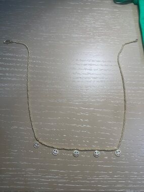 Gold-Tone women’s Beaded Necklace with Five Pavé Disc Charms